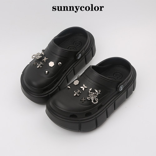sunnycolor时尚铆钉厚底洞洞鞋