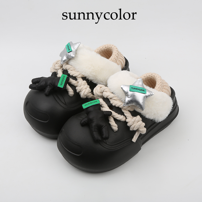 SUNNYCOLOR甜酷厚底加绒洞洞鞋