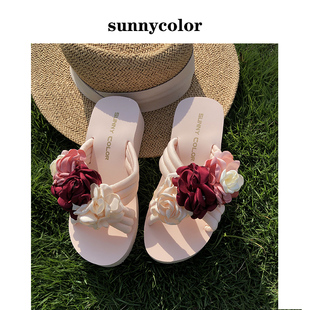 SUNNY COLOR凉拖鞋 女夏外穿时尚 厚底网红ins女士可湿水软底沙滩鞋