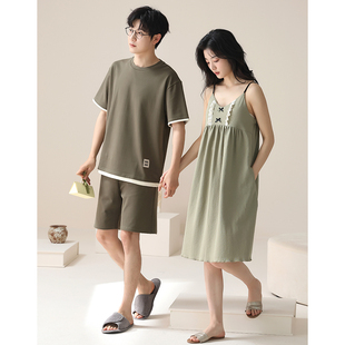 可人儿夏季 家居服性感吊带睡裙 情侣凉感纯棉睡衣薄款 简约夏天短袖