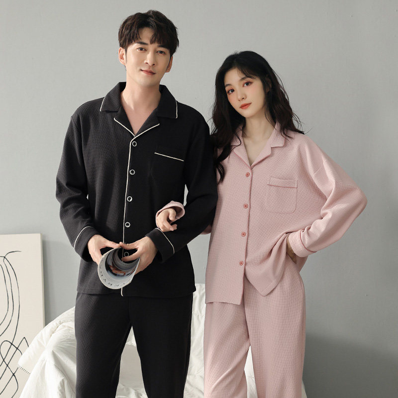 可人儿春秋季情侣华夫格纯棉睡衣韩版开衫长袖男女全棉家居服套装,女士内衣/男士内衣/家居服,睡衣/家居服套装,淘宝优惠券,粉丝福利购,淘宝优惠卷