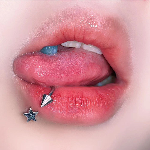 甜美辣妹钛钢马蹄环唇环有洞小众
