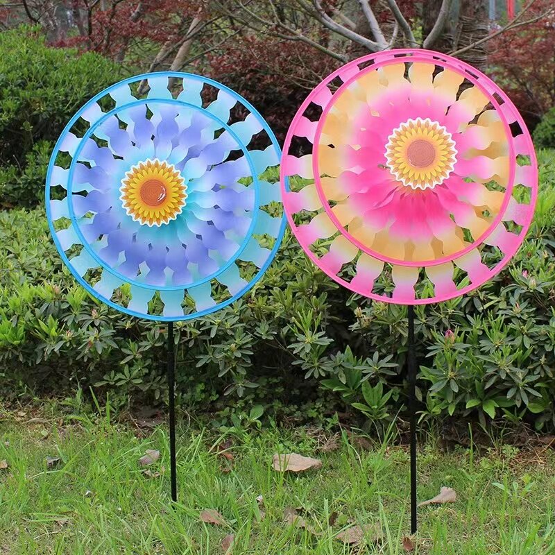 七彩风车春游玩具旋转盘双层大号特大彩虹色向日葵花朵卡通太阳花
