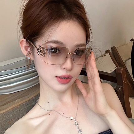 曲面无框方形复古Y2K水银色墨镜大脸欧美辣妹风高级感太阳眼镜女