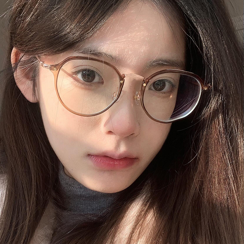 冷茶色眼镜女可配近视度数素颜茶色眼镜框镜架女显脸小防蓝光眼睛