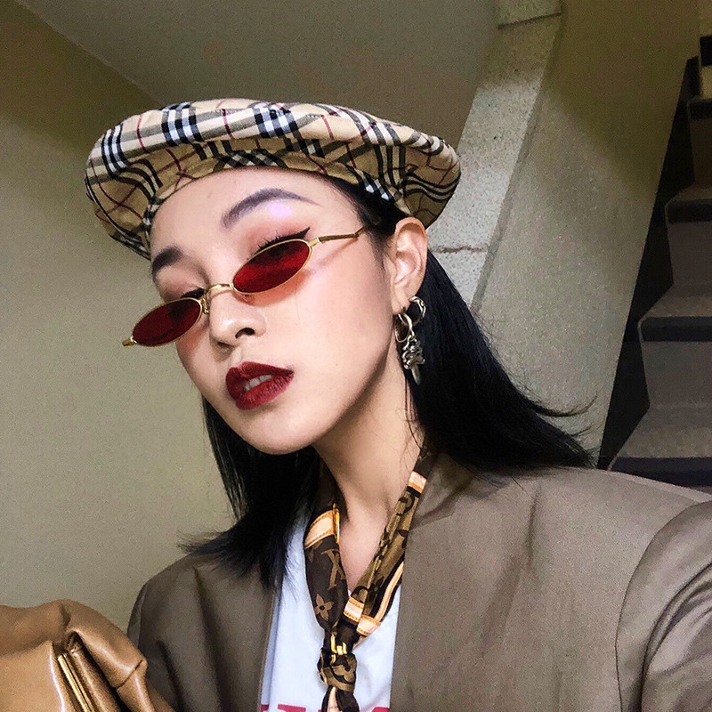 土酷欧美小框复古太阳眼镜嘻哈男女椭圆形墨镜红色眼睛长脸个性