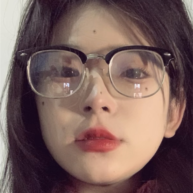 韩版潮文艺半框眼镜架女潮可配近视黑框防蓝光复古方形眼镜框