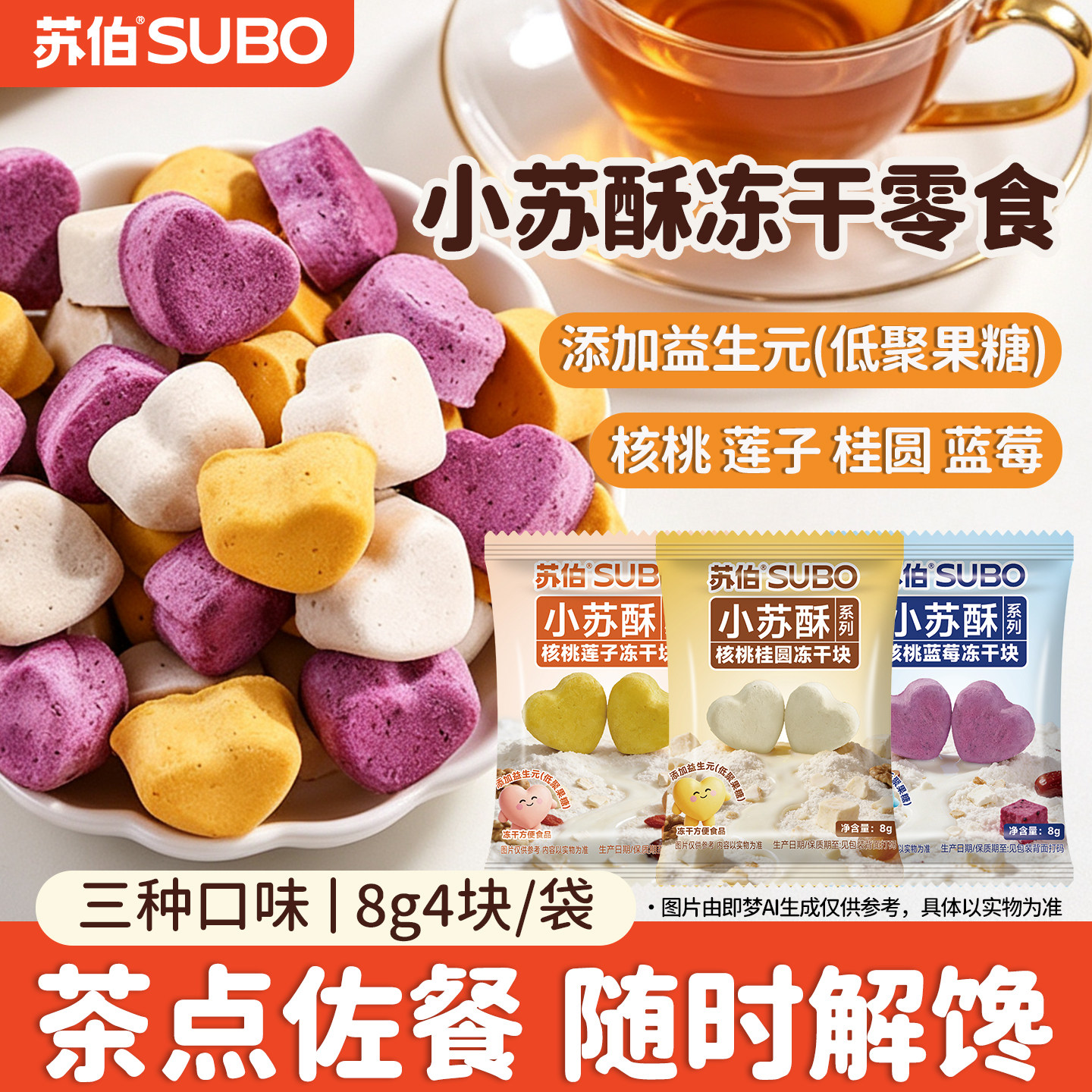 苏伯小苏酥 零食核桃蓝莓莲子桂圆开袋即食添加益生元混合冻干