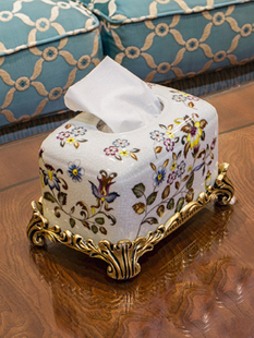 纸巾盒家用客厅茶几装 泽马欧式 饰摆件复古陶瓷多功能遥控器收纳盒