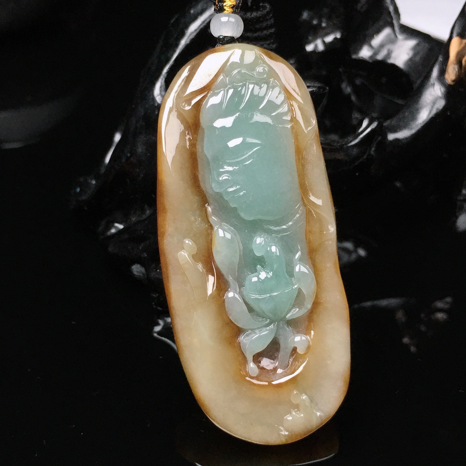 缅甸天然翡翠A货特色双彩黄翡观音吊坠