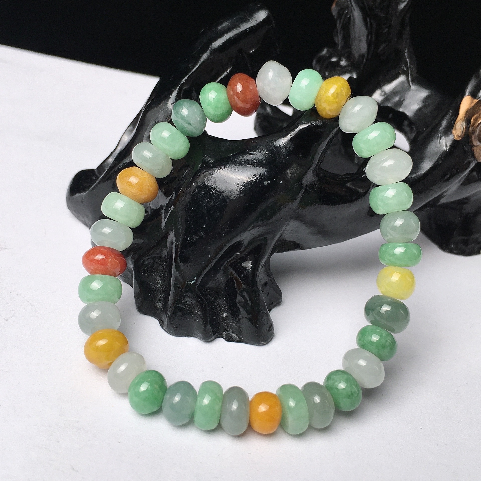 缅甸天然翡翠A货 三彩手链吊坠