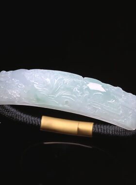 缅甸天然翡翠A货冰种起胶山水意境手牌