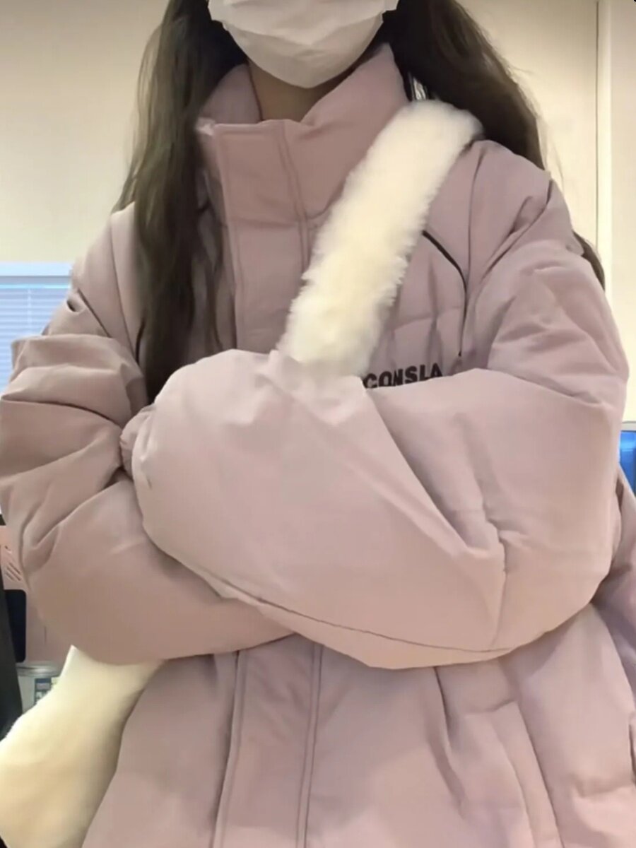 대학 스타일 핑크 따뜻한 편지 인쇄 스탠드 칼라 빵 코트 코튼 코트 여성 겨울 INS 두꺼운 코튼 코트 유행