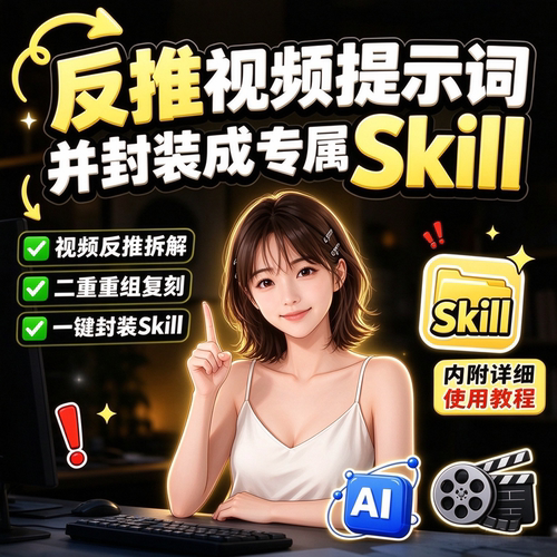 AI视频提示词反推拆解教程重组复刻一键封装专属Skill实操资料