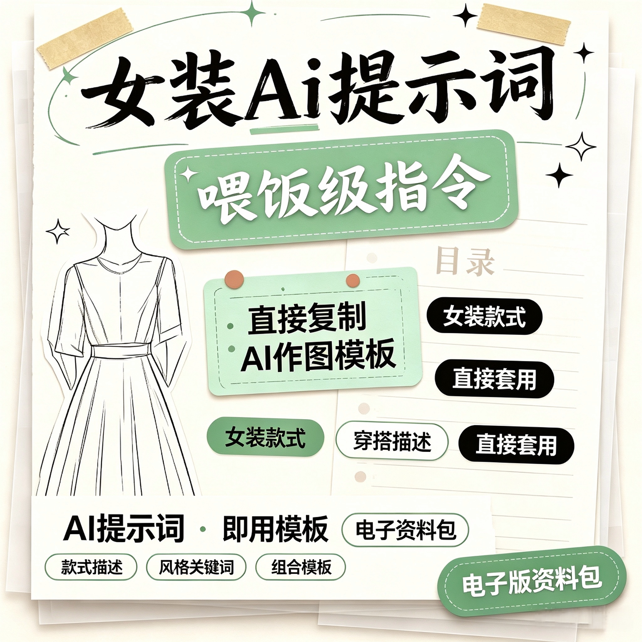 女装AI提示词喂饭级指令款式风刻录盘个性化服务
