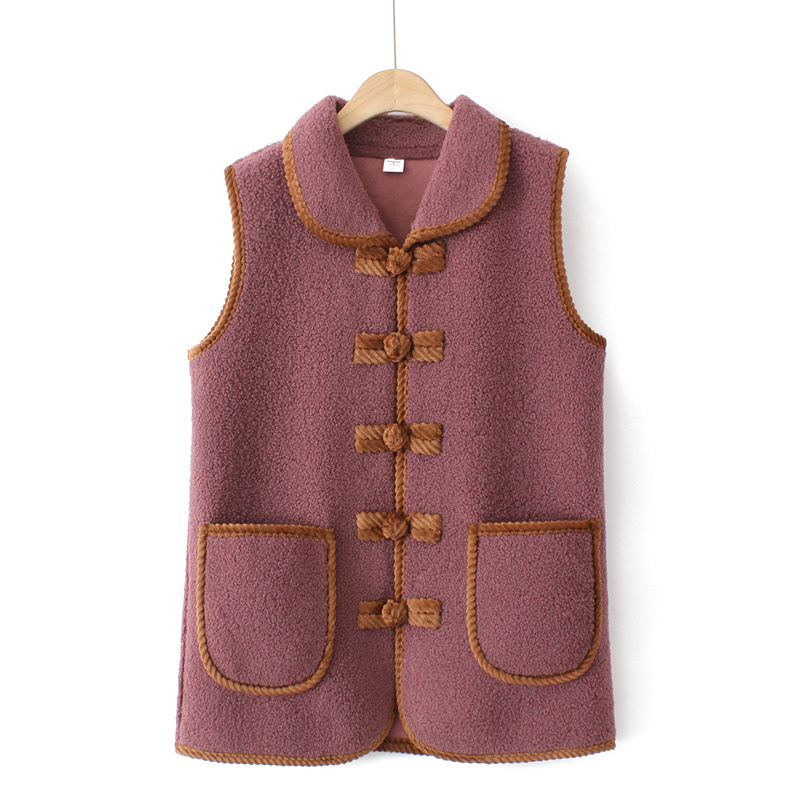 奶奶装秋冬新款颗粒绒马甲中老年妈妈装盘扣纯色马夹六七十岁衣服