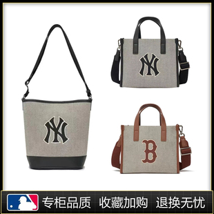 韩国新款复古水桶包NY刺绣男女大容量单肩斜挎包休闲手提包托特包