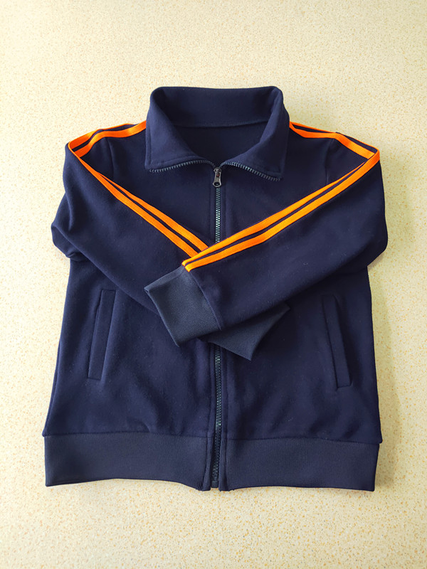 春秋新款 藏蓝色双橘色杠 男童女童拉链卫衣 外套 中小学生校服