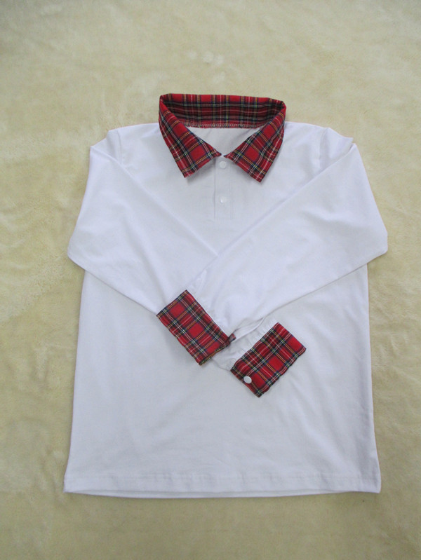 中小学生 长袖T恤衫 格子领 校服衬衣 男女校服 同款