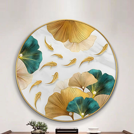 新中式九鱼图玄关客厅装饰画家大业背景挂画聚财纳福餐厅办公壁画