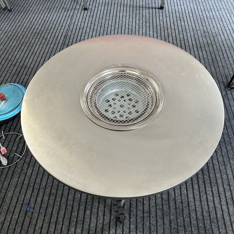 加厚全不锈钢火锅桌配木炭烤盘炉户外阳台烧烤桌圆桌