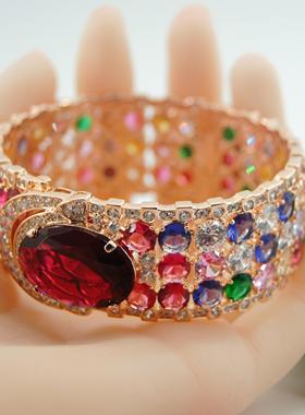 奢华配饰七彩手镯镀金微镶锆石