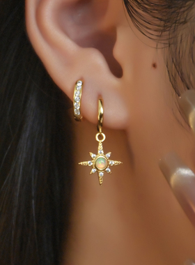 KNA珂娜「澳宝星芒」八角星纯银耳坠S925银耳环女镶钻澳宝欧美ins