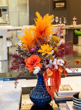 【赤金序】秋系焰色装饰花羽绒花簇软装花艺轻奢客厅台面摆件