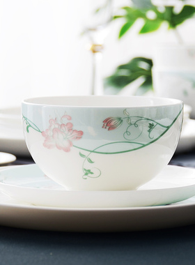 华光国瓷 骨瓷餐具单品 健康釉中彩家用中式 抗菌碗盘碟 花语情丝