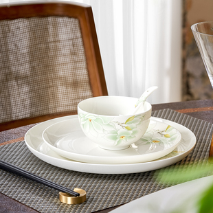 华光国瓷 骨瓷餐具单品 健康釉中彩家用中式 抗菌碗盘碟 白玉兰
