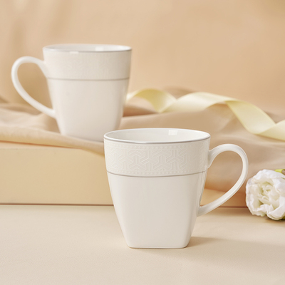 华光国瓷 骨瓷水杯马克杯纯白简约创意茶杯咖啡杯礼盒装 尔雅东方