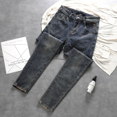 男士 复古水洗牛仔裤 韩版 修身 休闲百搭潮流 春季 弹力小脚裤 牛仔长裤