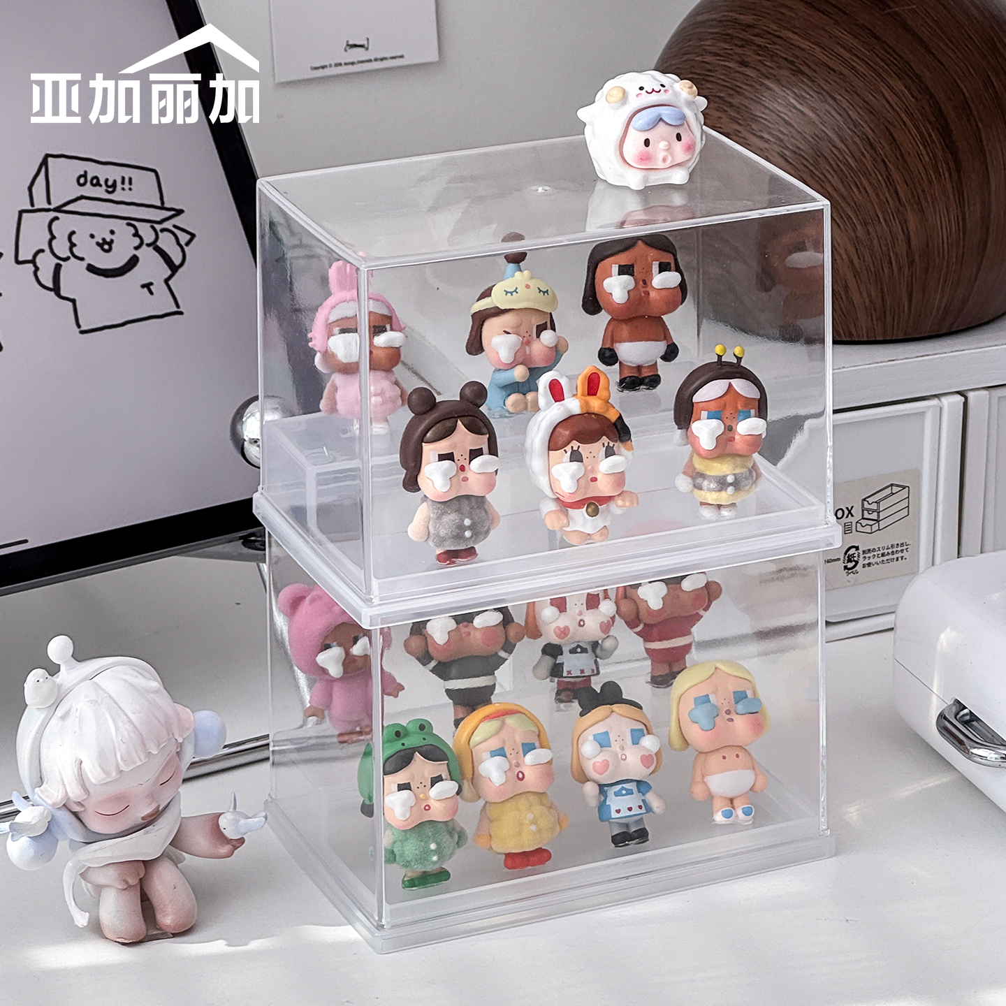 带阶梯防尘萌粒收纳盒