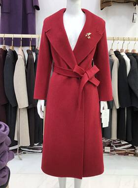 兮A880503 婚宴红色双面呢羊绒大衣女冬新款新娘敬酒服羊毛外套