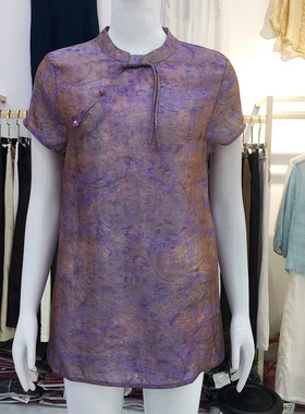 百伊惠B5221 中年桑蚕丝缎中长短袖上衣女夏季新款妈妈真丝缎小衫