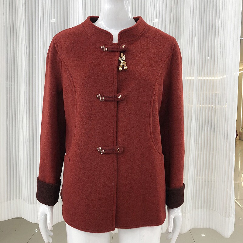 依缘红26-90 国风盘扣外套女2026春季新款韩版大衣新中式妈妈上衣