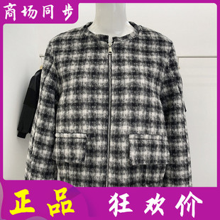 时尚 韩版 短款 新款 格子羊毛呢上衣 双面呢外套女冬季 尚柏姿2558