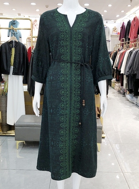 芬尔国际8502 高档桑蚕丝连衣裙2026夏季新款气质妈妈真丝缎长裙