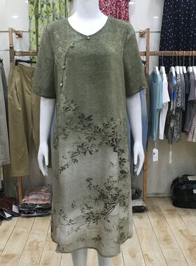 双燕鸿运5437 中老年人桑蚕丝短袖连衣裙2026夏季新款妈妈真丝裙