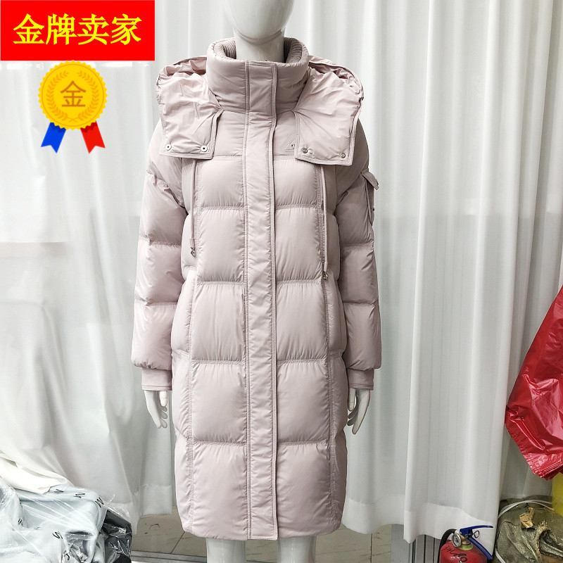 啄木6620 时尚连帽白鸭绒羽绒服女冬季新款韩版中长款羽绒外套