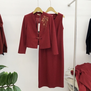 新娘妈妈连衣裙 新款 玖牧A602 喜婆婆两件套裙婚宴晚礼服2026春季