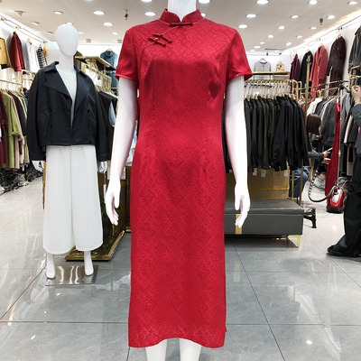 芬尔国际86785 高档婚宴桑蚕丝缎短袖旗袍裙夏季新款敬酒服连衣裙