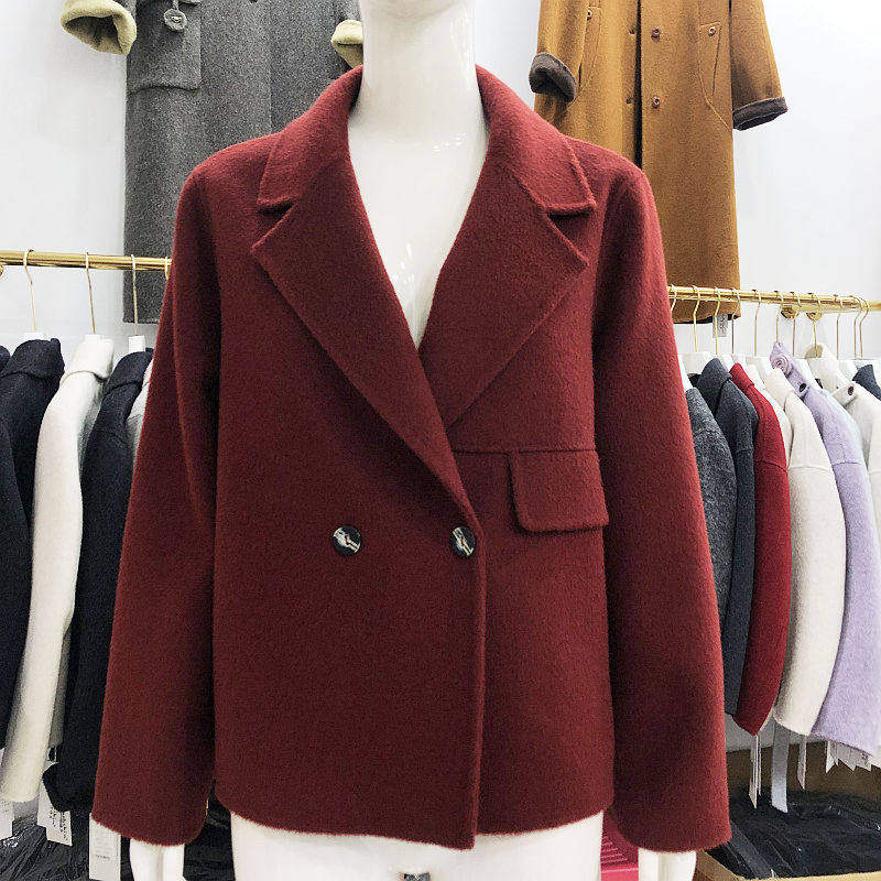 商场同款8102 双面呢山羊绒大衣女冬季新款韩版短款西服羊毛外套