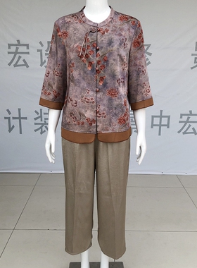 佳美年2616 中老年妈妈七分袖衬衫套裤2026夏季新款奶奶两件套装
