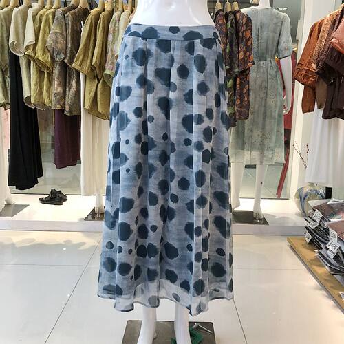 韩姿雪5X2Q50758 品牌雪纺半身裙女百褶裙夏季新款洋气妈妈大摆裙
