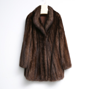 整貂抽刀工艺中古 皮草外套女 俄罗斯紫貂满天星黑金貂皮大衣长款