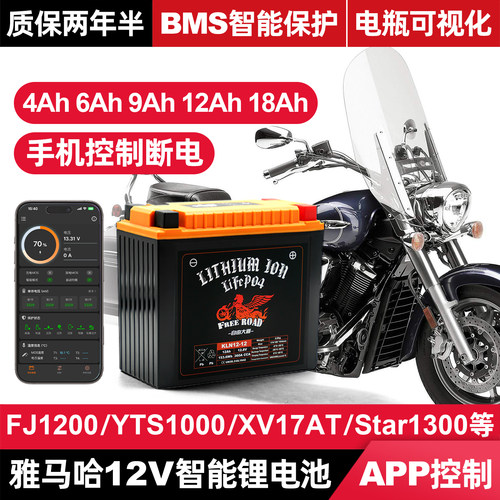 适用于雅马哈摩托车智能锂电瓶