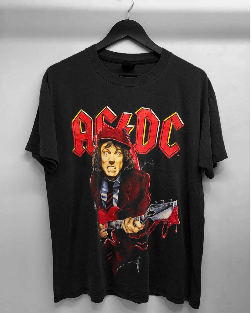 vintage安格斯杨吉他手acdc摇滚乐队oversize punk outfits短袖t