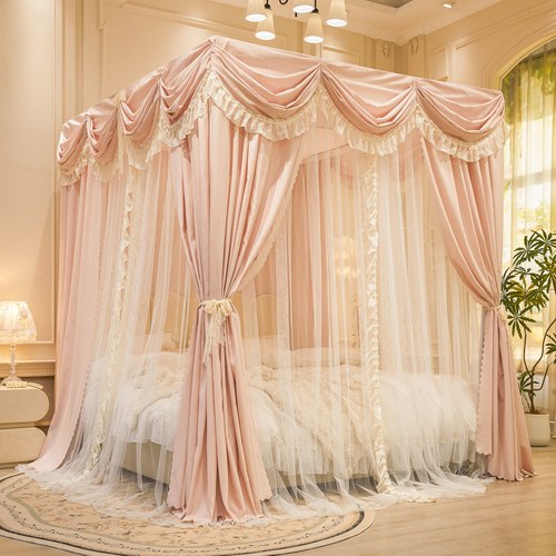 双层法式布帘帐纱公主风双杆宫廷落地床幔遮光蚊帐加厚加粗铁支架