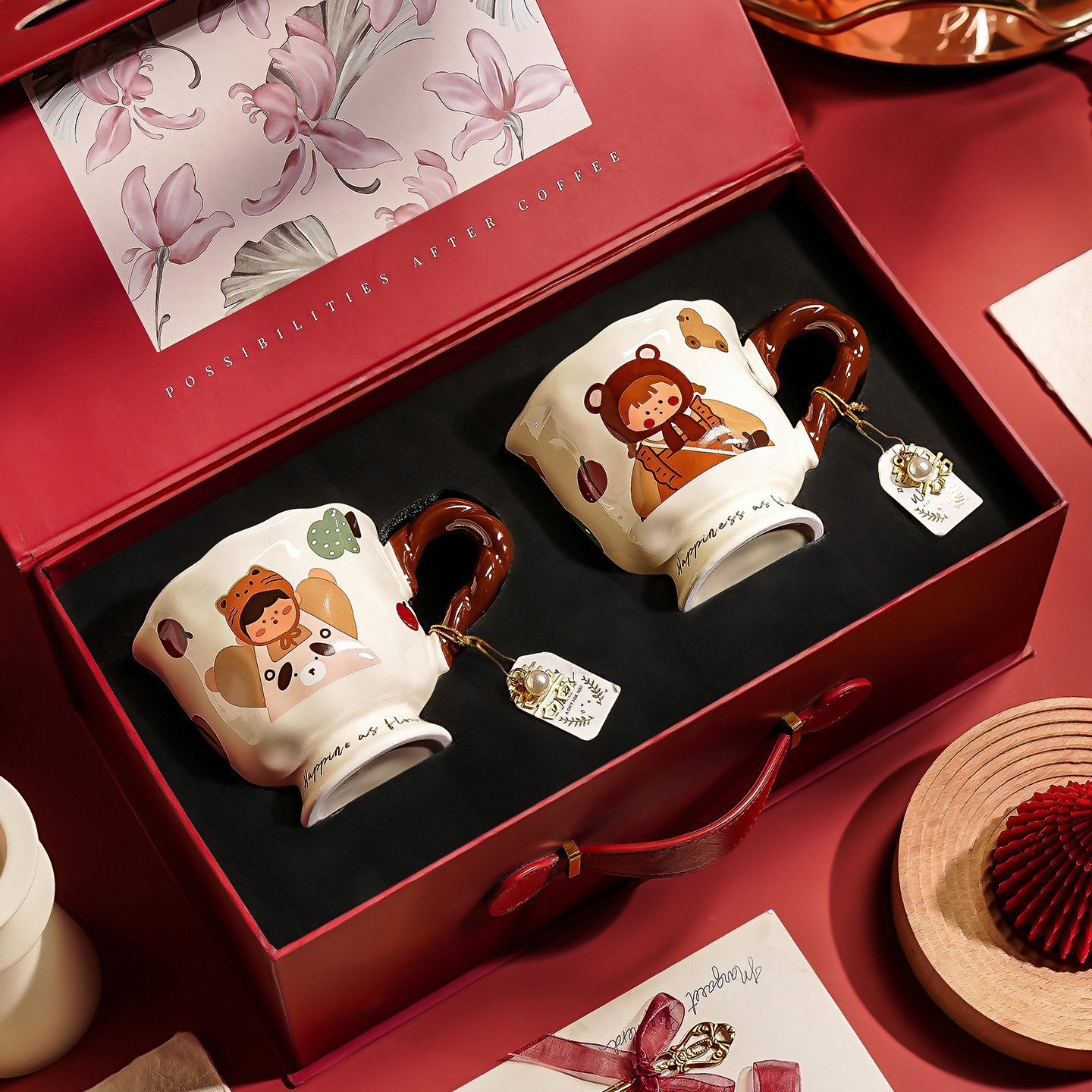 陶瓷杯子礼盒马克杯早餐杯可爱漂亮喝水杯子情侣水杯新婚结婚礼物